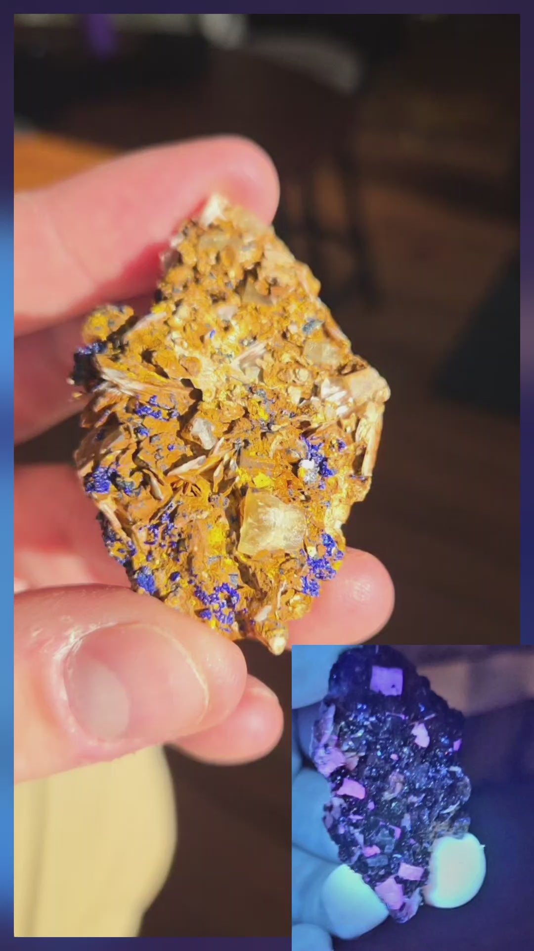 Spécimen d'Azurite,barite rose et fluorite jaune!! UV